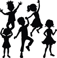 Obraz premium Joying Children Elegant Silhouette Vector Illustrations