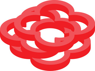 Fototapeta premium Red 3d rings are interlocking, forming an abstract shape against a white background