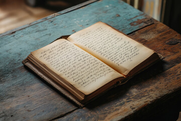 Obraz premium Handwritten Wedding Vow Book on a Rustic Wooden Surface Oil Painting