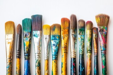 Fototapeta premium An isolated set of cutout artist paintbrushes on a transparent background