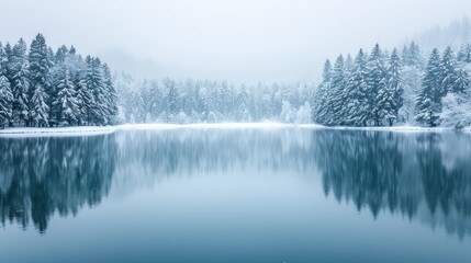 Snowy Morning Landscape with Frosty Trees and Clear Sky