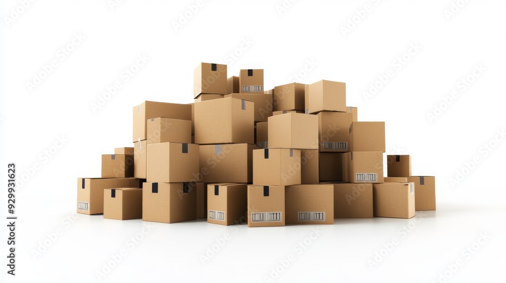 Poster a stack of cardboard boxes isolated on a transparent background