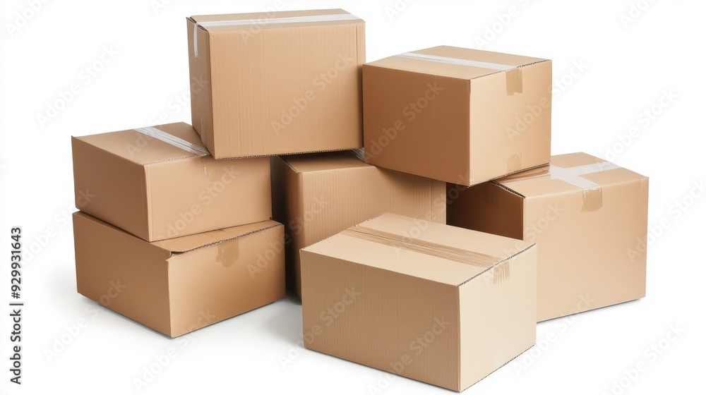 Poster isolated stack of cardboard boxes on transparent background