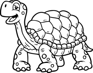 Vector Cartoon Hand Drawn  Happy Tortoise Line Art