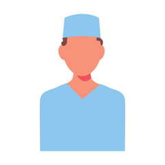 Male doctor with long hair. Concept - doctor, healthcare. Male surgeon in a flat faceless style. Vector flat doctor icon in uniform