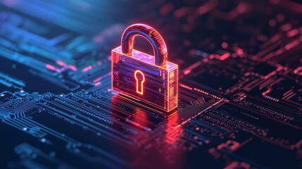 A glowing digital padlock symbolizing cybersecurity and data protection on a futuristic circuit board background.