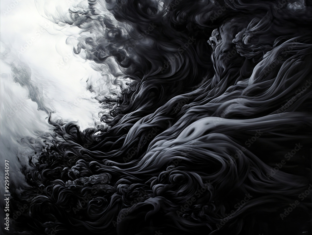 Aufkleber a mesmerizing abstract artwork featuring dynamic swirls of black and gray, evoking mystery and depth
