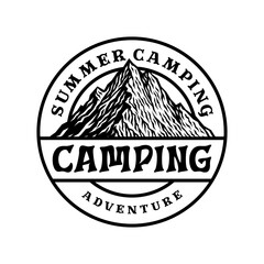 Mountain adventure hipster logo. Vintage Outdoor mountains Summer Camp badges or Patches. vector emblem designs. Great for shirts, stamps, stickers logos and labels.