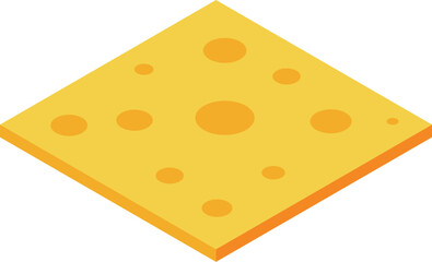 This isometric icon of a slice of swiss cheese with holes is perfect for any project related to food