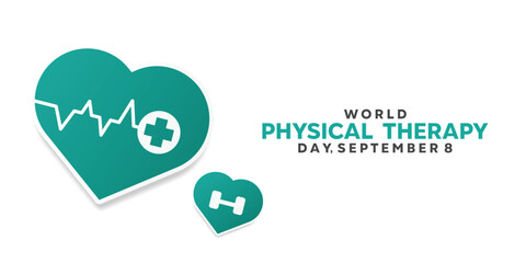 World Physical Therapy Day. Heart and barbell. Great for cards, banners, posters, social media and more. White background. 