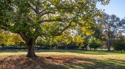 Naklejka premium Serene Tree Standing Alone in a Tranquil City Park