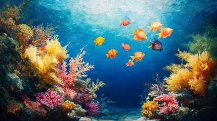 Naklejka premium coral reef and fishes 