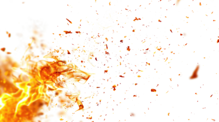 fire flame and flying particles isolated on white or transparent png