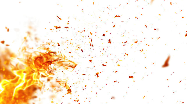 fire flame and flying particles isolated on white or transparent png