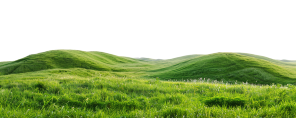 green grassland landscape isolated on white or transparent png