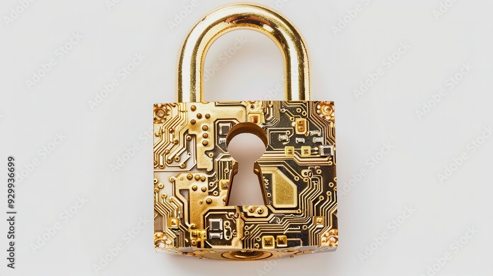 Poster isolate background golden padlock with a circuit pattern, symbolizing security and technology in dig