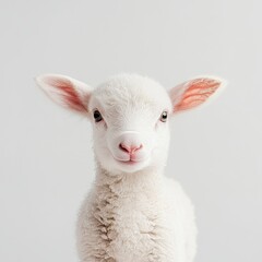 Fototapeta premium Isolated white background portrait of a cute baby lamb