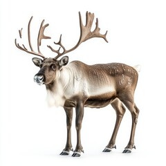 An isolated portrait of a reindeer with horns on a transparent background