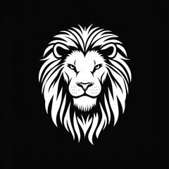 Obraz premium Logo, white on a black background, a simple vector graphic of a lion's head.