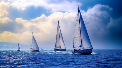 Obraz premium Sport sailing water boating wind regatta sailboat yacht blue sea ocean