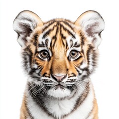 Fototapeta premium Detailed portrait of a baby tiger on a transparent background