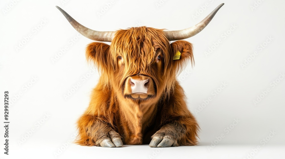 Wall mural png file of scottish highland cow lying down on a transparent background