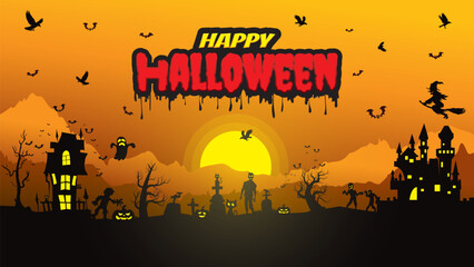 Happy Halloween background, Halloween vector illustration.	
