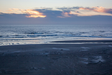 Dramatic sky in sunset over Pacific Ocean Coast in Oregon