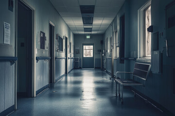 Medical Equipment in an Abandoned Hospital Corridor