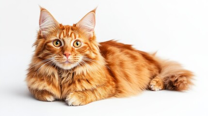 The British shorthair cat is orange and isolated against a transparent background