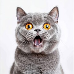 Russian blue cat with funny face, isolated on transparent background