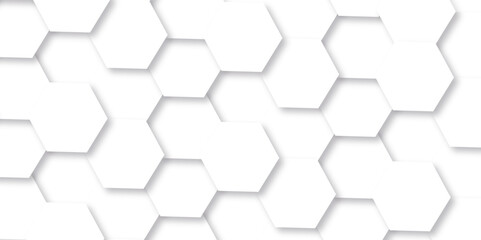 Abstract white background with hexagonal shapes and Surface polygonal pattern with glowing hexagons mosaic background. hexagon concept design abstract technology background.