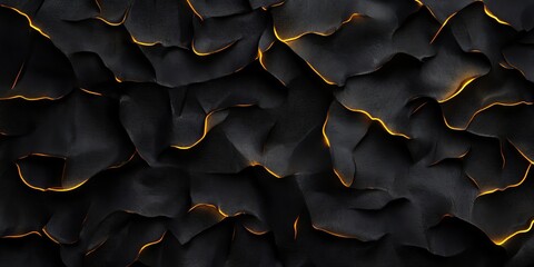 Fototapeta premium A captivating abstract texture of black fabric with glowing golden edges, ideal for backgrounds and design projects.
