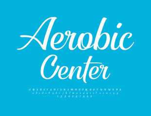 Vector stylish logo Aerobic Center.  Beautiful Calligraphic Font. Modern Alphabet Letters and Numbers set.