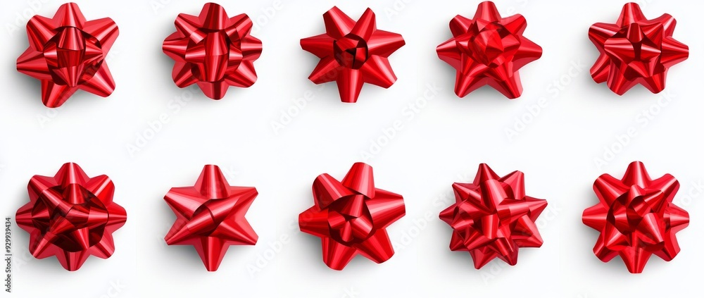 Poster isolated on transparent background, a set of collections of red ribbon bows