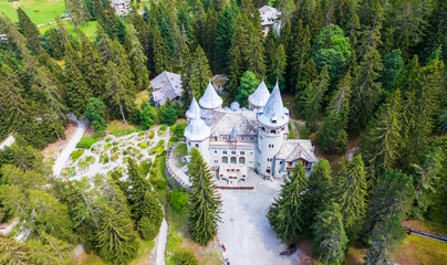 Aerial view of Savoy Castle situated in Gressoney Saint Jean Aosta Valley Italy