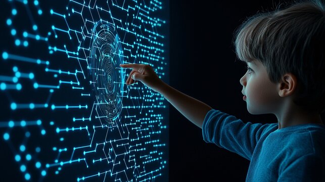 AI-driven virtual learning platform, student using AI tutoring system, digital classroom, interactive interface, high-quality, industrial style