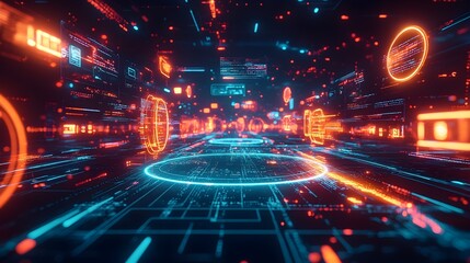 Obraz premium Futuristic Neon Lights Digital Cyberspace Background