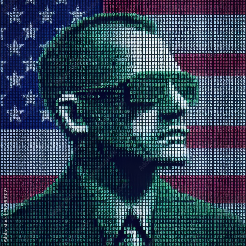 Poster matrix code of a veteran's name a digital code representing a ve