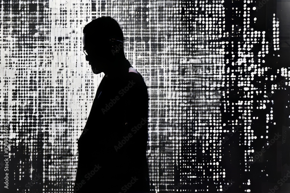 Poster matrix code photogram digital matrix patterns overlaying photogr