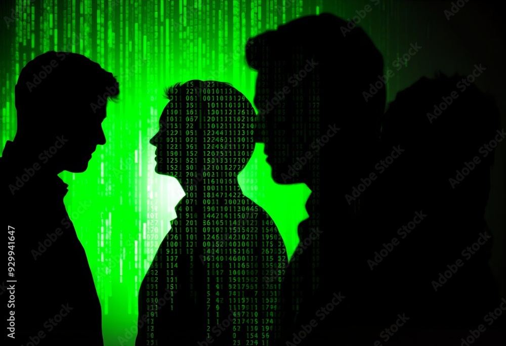 Poster matrix code photogram silhouettes of delegates are created entir