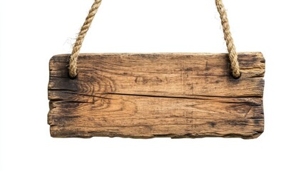 Signboards with old weathered wood, rustic signs hanging from ropes, isolated on transparent background