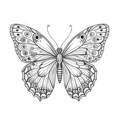 Highly Detailed Monochromatic Botanical Illustration of Apatura Iris with Emphasis on Realistic Texture and Form in Botanical Drawing Style. butterfly