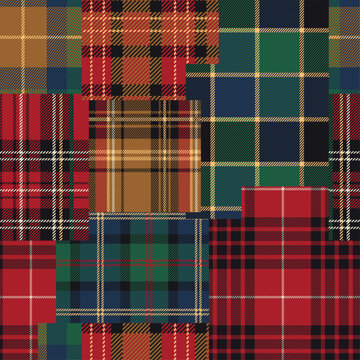Scottish tartan plaid fabric patchwork wallpaper vintage vector seamless pattern for fabric shirt card print paper tablecloth pillow