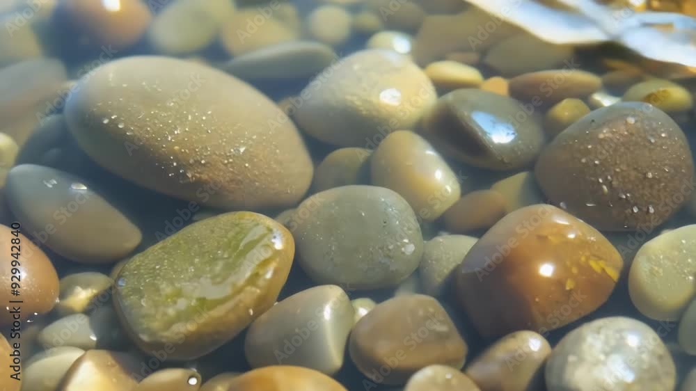 Aufkleber cluster of wet pebbles glisten as water droplets cling to their surface, creating a mesmerizing disp