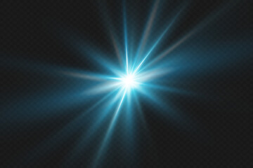 
Flash of a bright star. Light rays of light. On a transparent background.