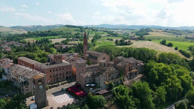 Castelvetro di Modena, Italy. Aerial orbiting