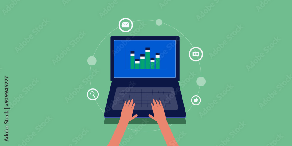 Aufkleber businessman analysing financial report or marketing performance data graph on laptop screen, visual 