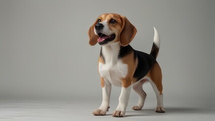 happy beagle portrait sitting and standing isolated on a white background