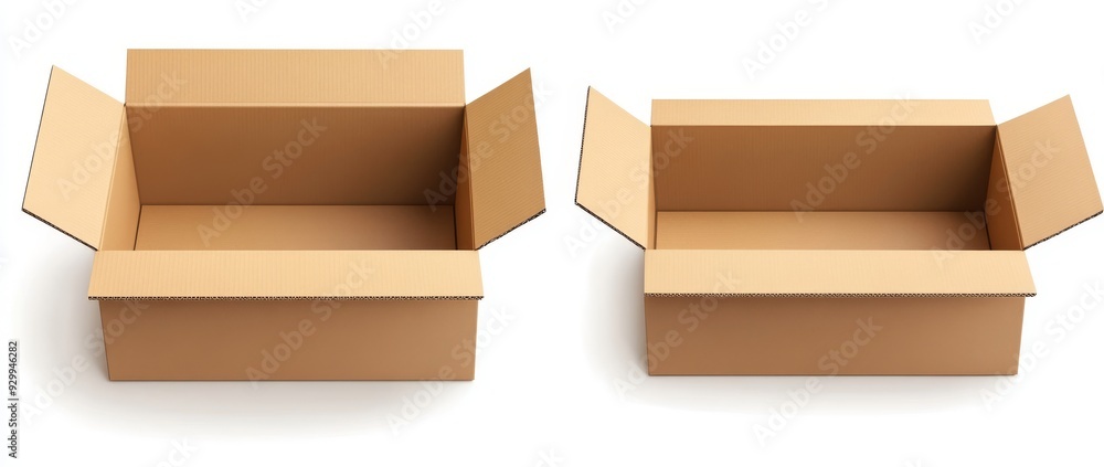 Poster an isolated background of two opened cardboard boxes with a transparent background